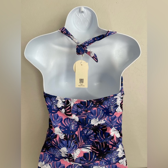 EastElegant Blue & Pink Floral One Piece Halter Maternity Swimsuit Size XL - Picture 4 of 6